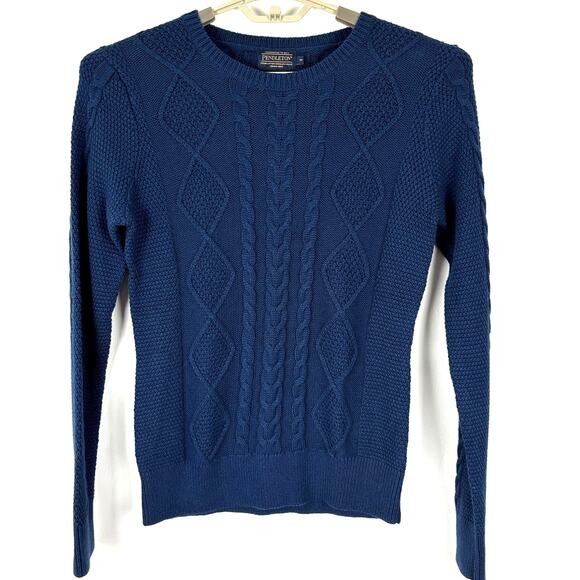 Pendleton Cable Knit Sweater Medium Navy Blue cotton cashmere fisherman coastal - Picture 1 of 7